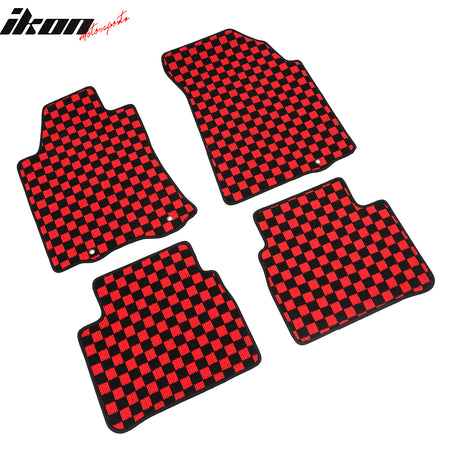 Fits 13-18 Nissan Altima Sedan Car Floor Mats Checkered Carpets Black Red Plaid
