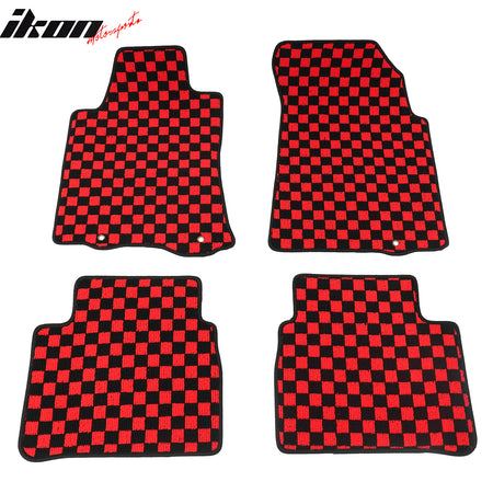 Fits 13-18 Nissan Altima Sedan Car Floor Mats Checkered Carpets Black Red Plaid