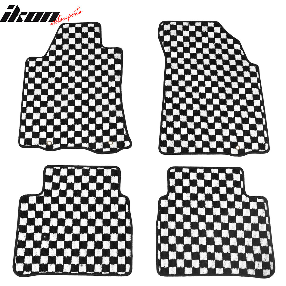 Front Rear Waterproof Floor Mats for Nissan Altima Sedan 4-Door 2013-2018 Black White Plaid Checkered Carpets PP & Loop Pile Surface & TPE Backing 4PC