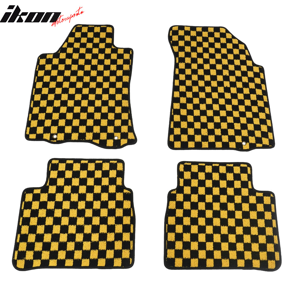 Front Rear Waterproof Floor Mats for Nissan Altima Sedan 4-Door 2013-2018 Black Yellow Plaid Checkered Carpets PP & Loop Pile Surface & TPE Backing 4P