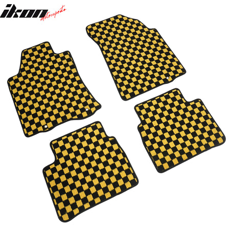Fits 13-18 Nissan Altima Sedan Floor Mats Checkered Carpets Black Yellow Plaid