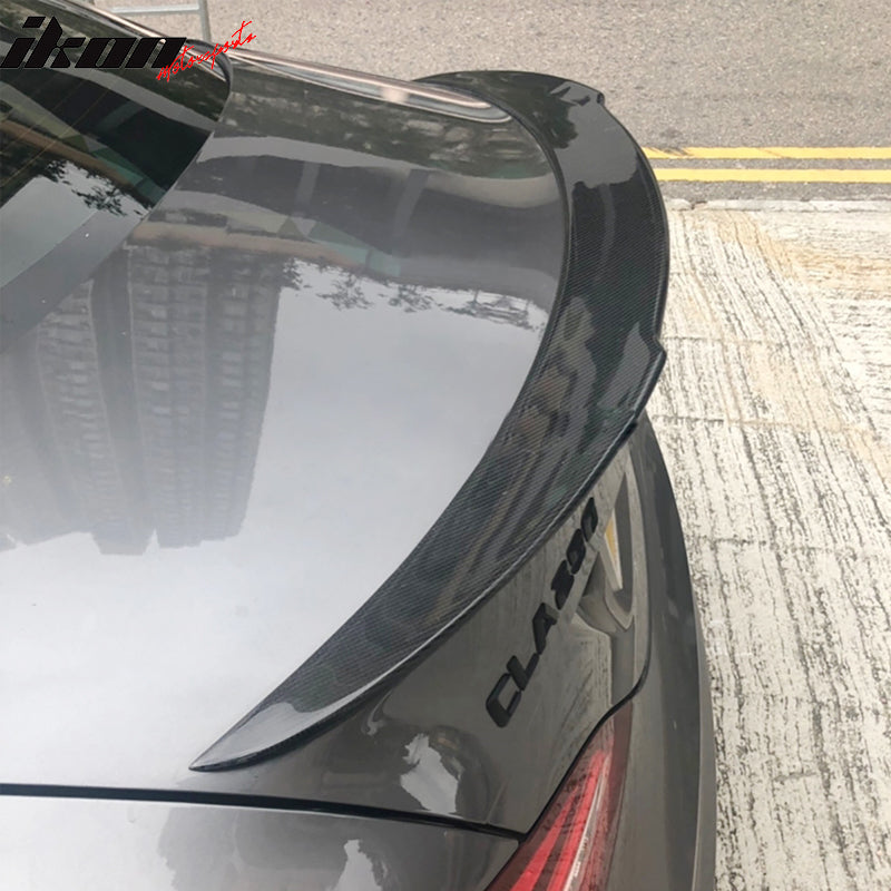 Compatible With 2013-2018 Mercedes-Benz CLA W117FD Style Real Carbon Fiber CF Rear Trunk Spoiler Wing Black