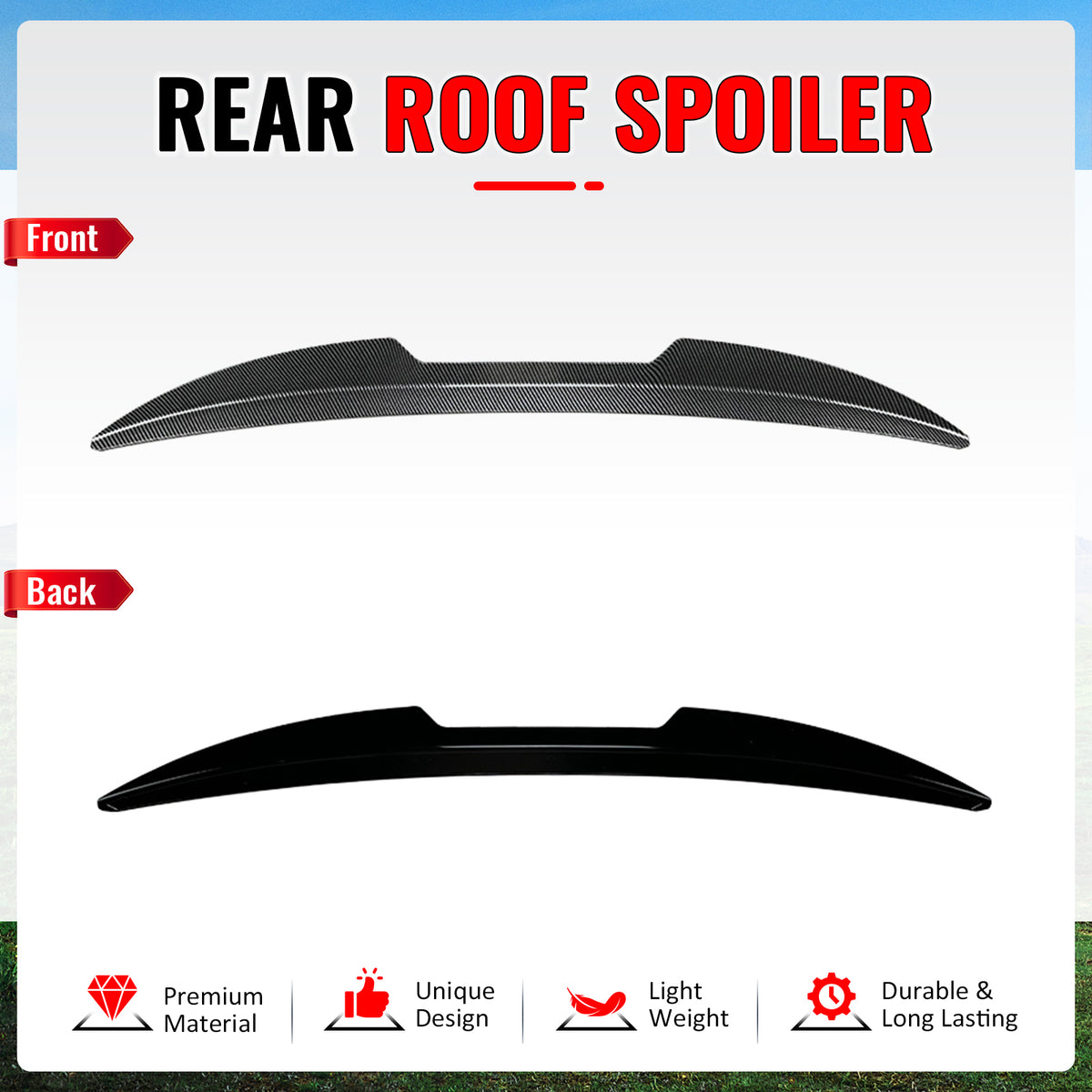 Fits 13-18 Ford Focus ST V Style Rear Roof Window Spoiler ABS Carbon Fiber Print