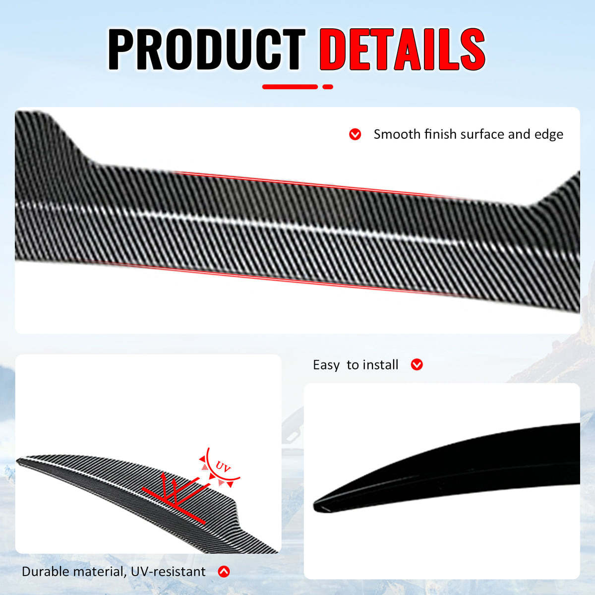 Fits 13-18 Ford Focus ST V Style Rear Roof Window Spoiler ABS Carbon Fiber Print