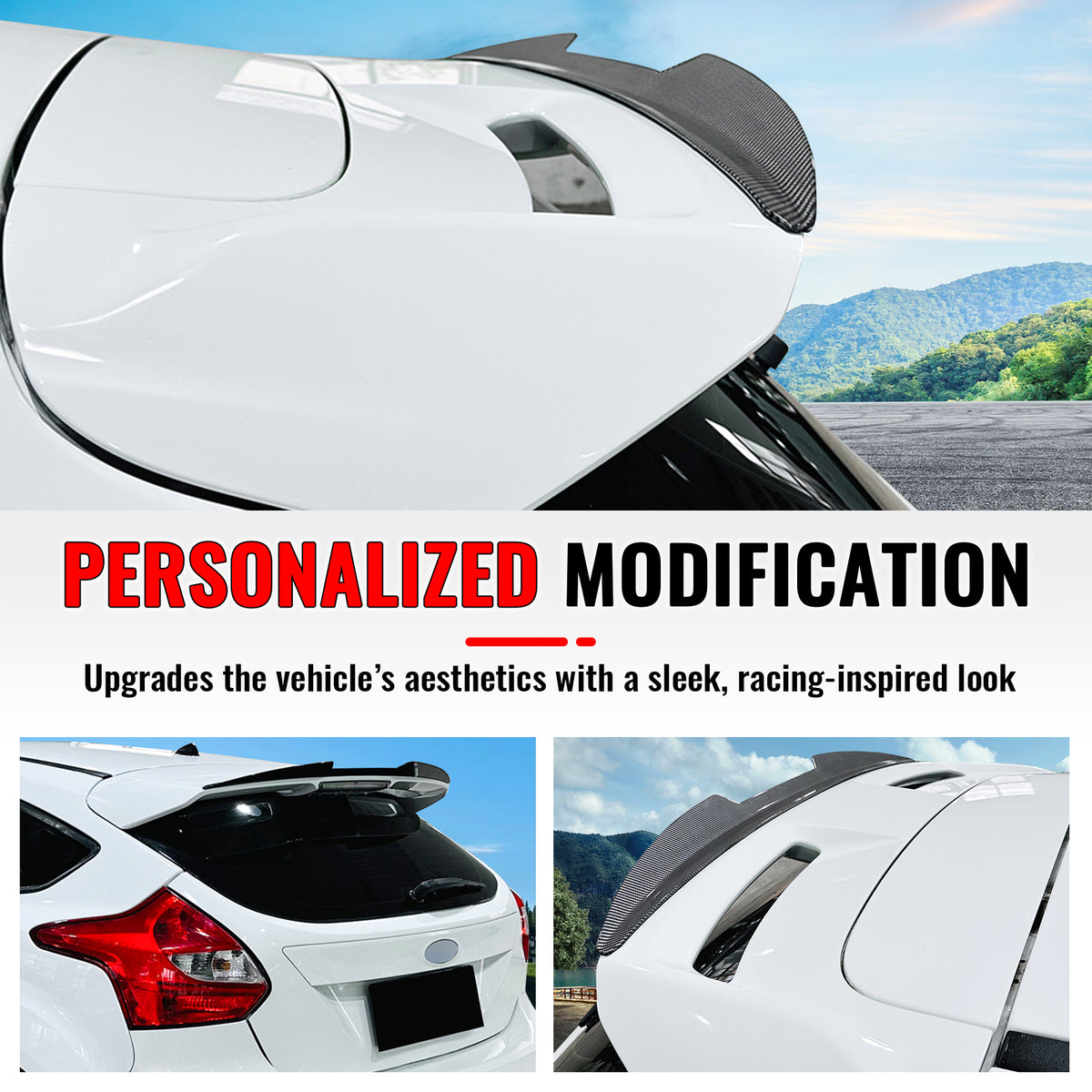 Fits 13-18 Ford Focus ST V Style Rear Roof Window Spoiler ABS Carbon Fiber Print