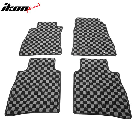 Fits 13-19 Nissan Sentra Floor Mats Non-Slip Carpet Checkered Black Gray Plaid