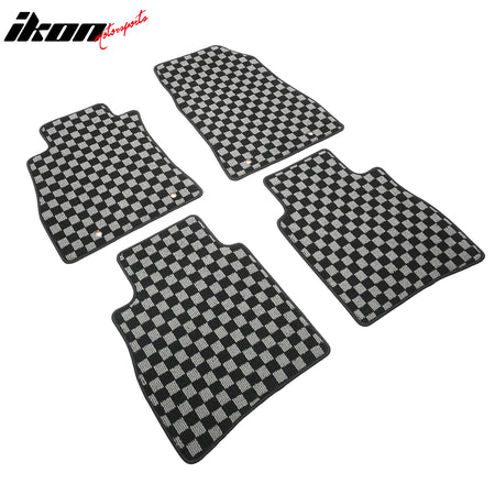 Fits 13-19 Nissan Sentra Floor Mats Non-Slip Carpet Checkered Black Gray Plaid