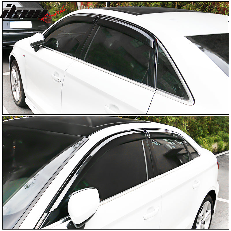 Fits 15-20 Audi A3 S3 RS3 Sedan Window Visors Acrylic Rain Guard Wind Deflector