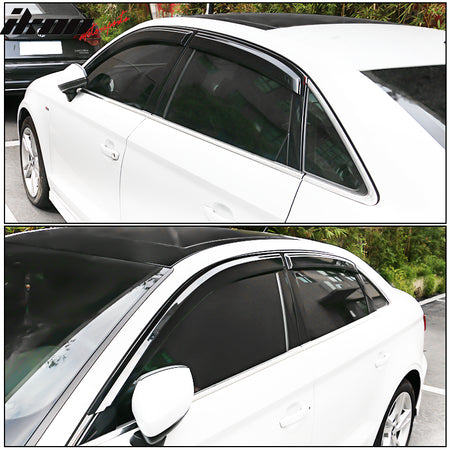 Fits 15-20 Audi A3 S3 RS3 Sedan Window Visors Acrylic Rain Guard Wind Deflector