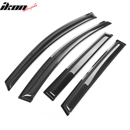 IKON MOTORSPORTS Tape On External Window Visor, Compatible With 2013-2019 Ford Escape, Slim Style Dark Smoke 4PC Set Acrylic Rain Guards Side Window Wind Deflector