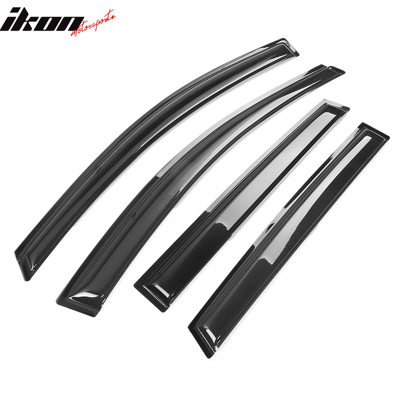 IKON MOTORSPORTS Tape On External Window Visor, Compatible With 2013-2019 Ford Escape, Slim Style Dark Smoke 4PC Set Acrylic Rain Guards Side Window Wind Deflector