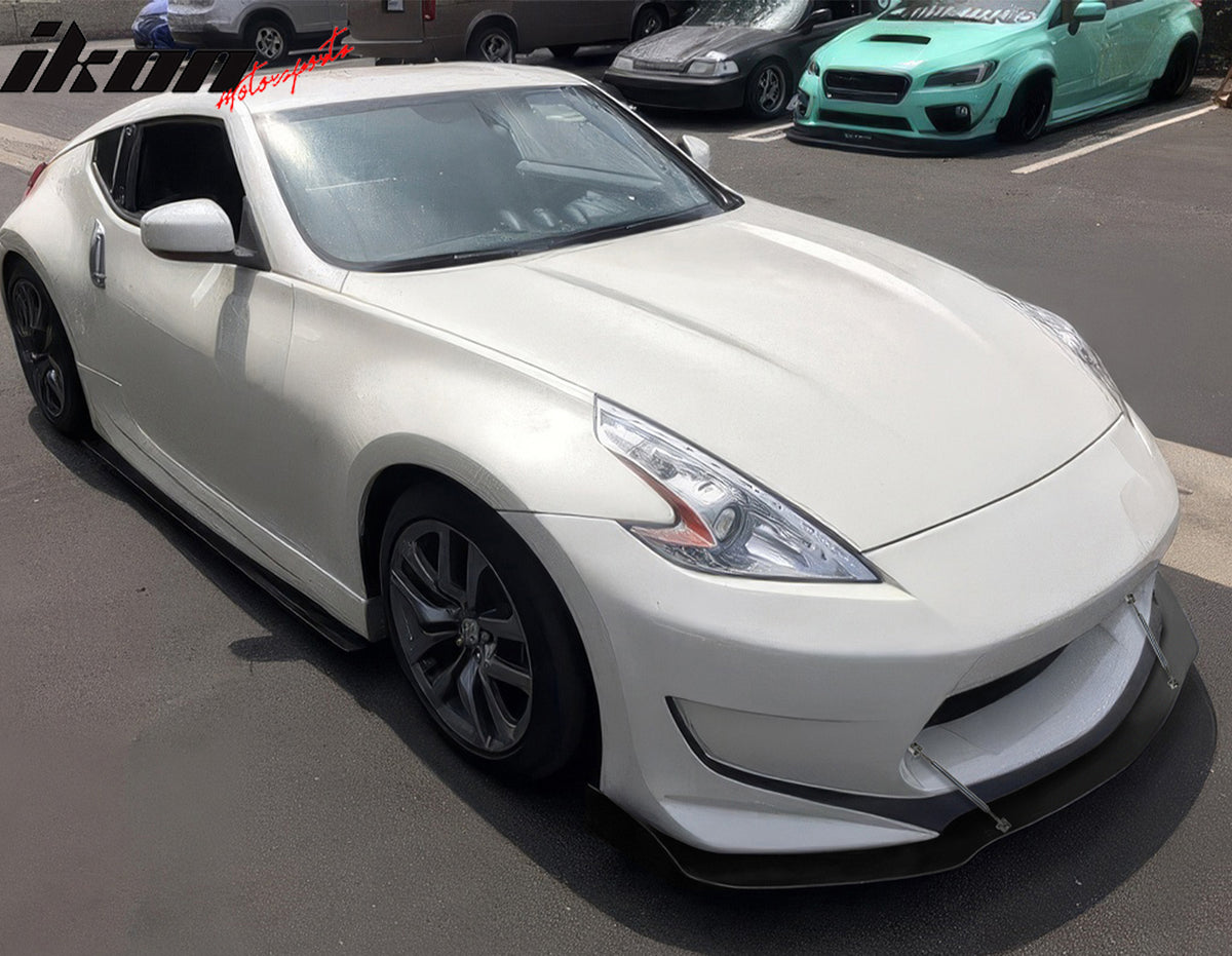 IKON MOTORSPORTS Front Bumper Lip, Compatible with 2013-2020 Nissan 370Z, Amuse Style Black Textured Aluminum Air Dam Chin Spoiler Protector Splitter 1PC