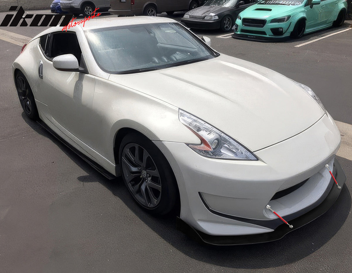IKON MOTORSPORTS Front Bumper Lip, Compatible with 2013-2020 Nissan 370Z, Amuse Style Black Textured Aluminum Air Dam Chin Spoiler Protector Splitter 1PC