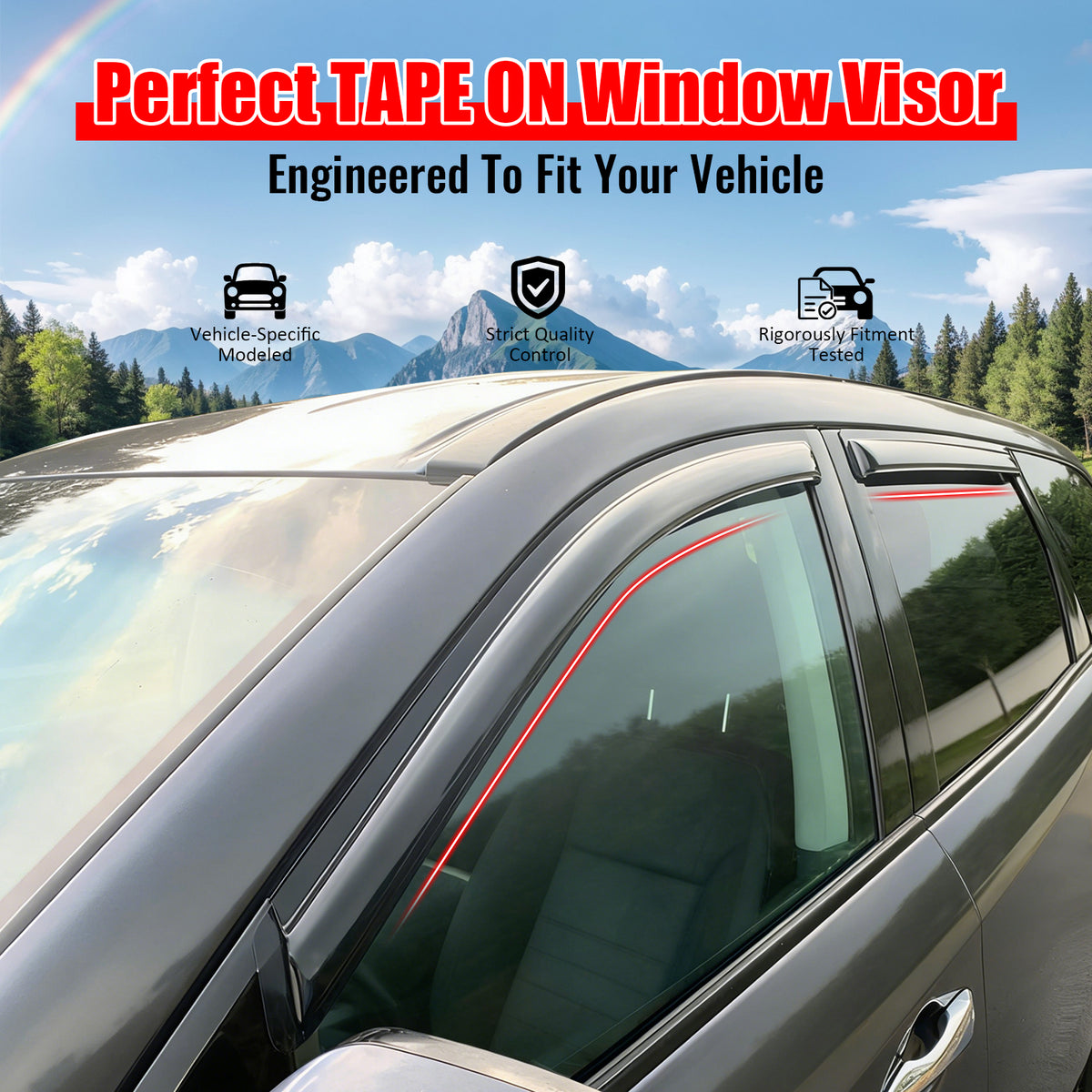IKON MOTORSPORTS Tape on Window Visors Compatible with 2013-2020 Nissan Pathfinder, Slim Style Acrylic Smoke Rain Guards, Side Window Wind Deflectors 4PCS