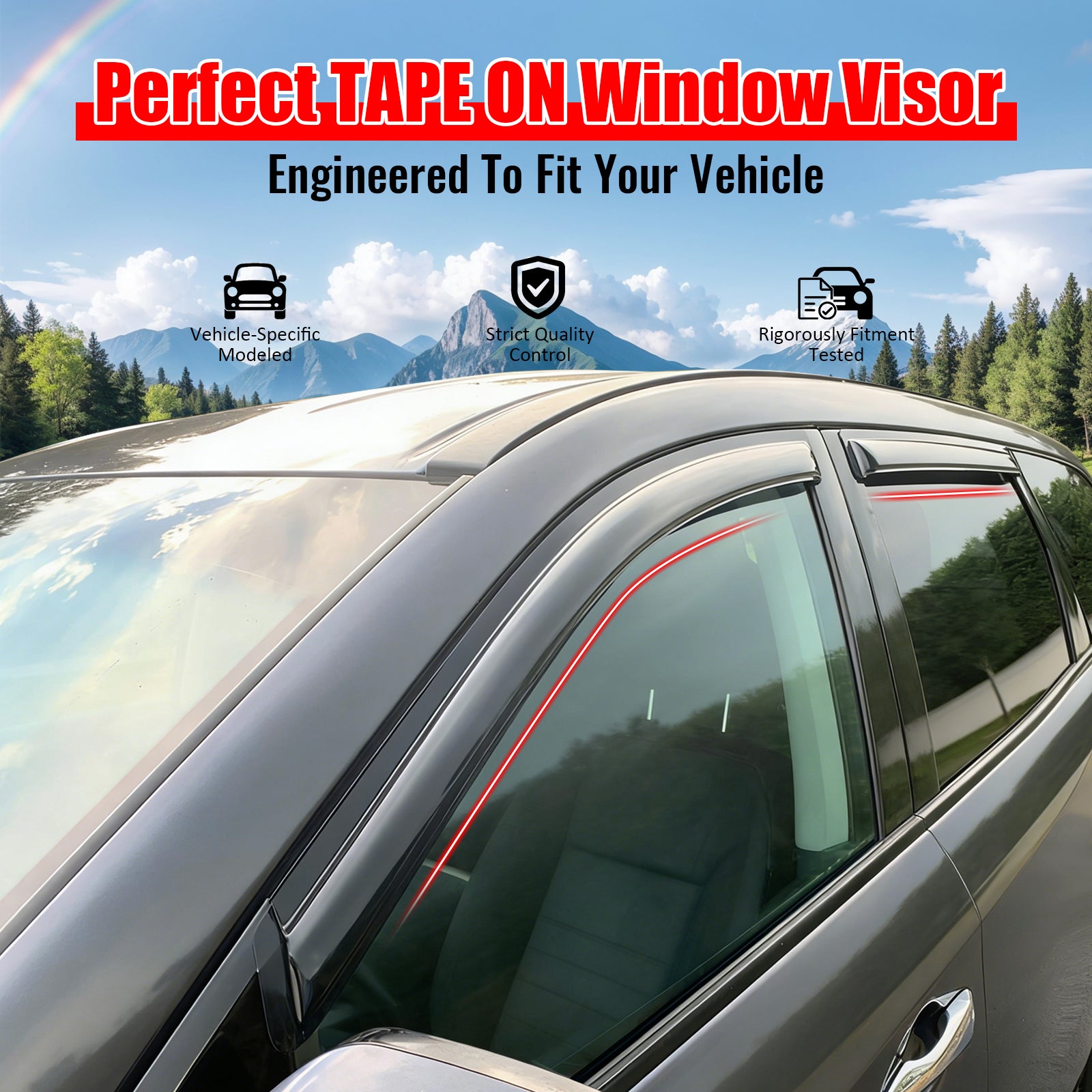 IKON MOTORSPORTS Tape on Window Visors Compatible with 2013-2020 Nissan Pathfinder, Slim Style Acrylic Smoke Rain Guards, Side Window Wind Deflectors 4PCS
