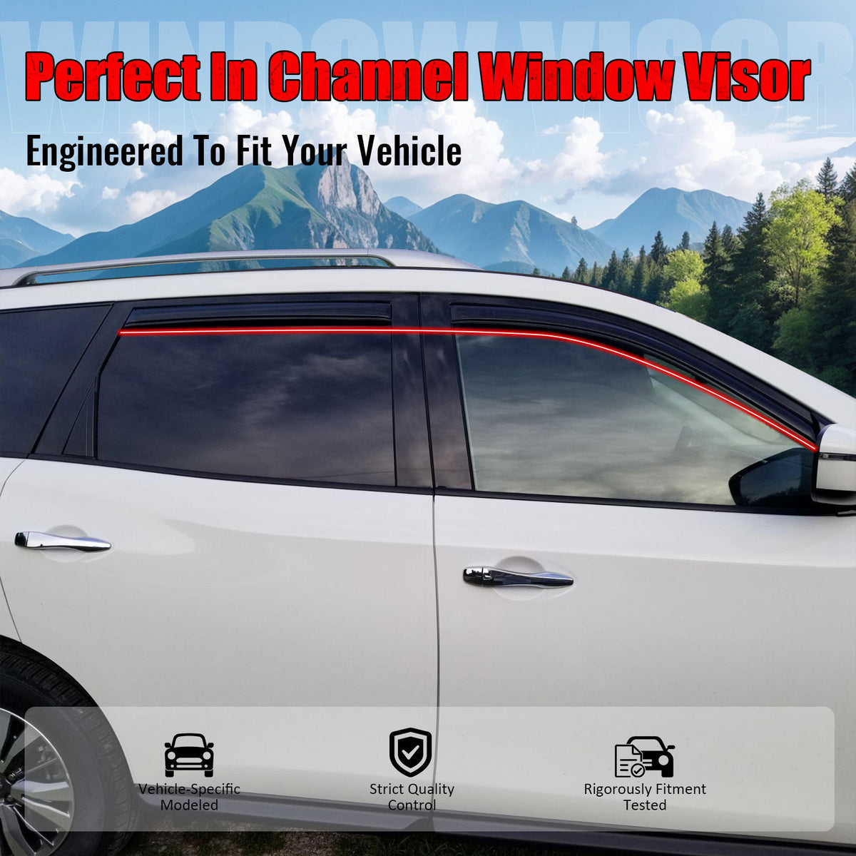 IKON MOTORSPORTS In Channel Window Visors Compatible with 2013-2020 Nissan Pathfinder, Slim Style Acrylic Smoke Rain Guards, Side Window Wind Deflectors 4PCS