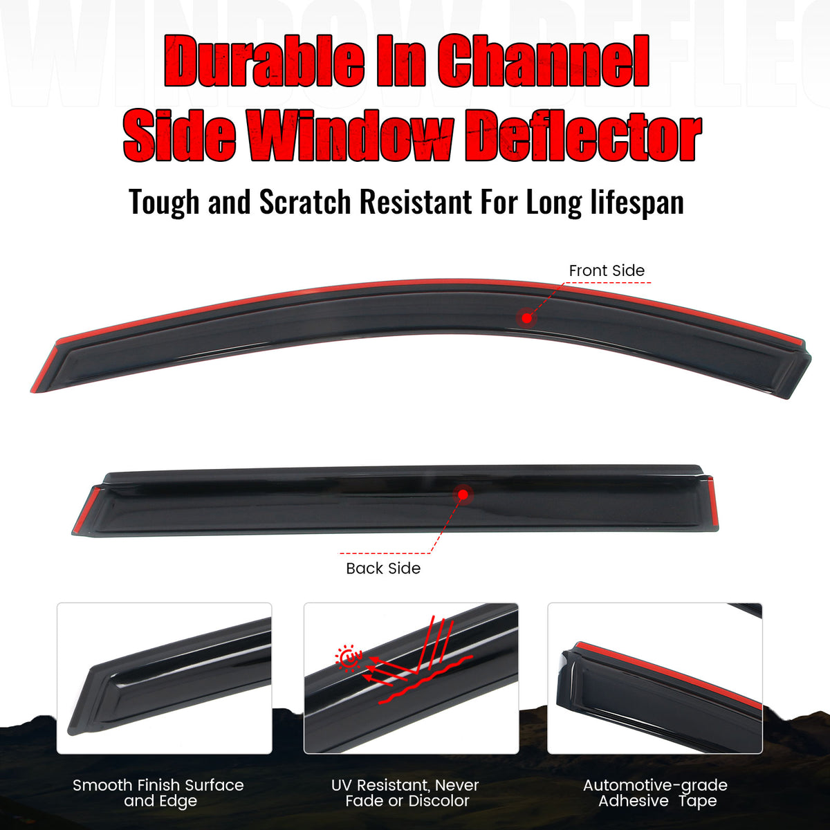 For 13-20 Nissan Pathfinder 4PC Side Window Visor Acrylic Deflectors- In-Channel