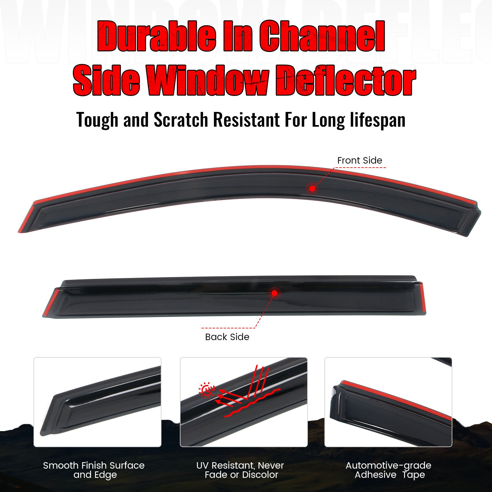 For 13-20 Nissan Pathfinder 4PC Side Window Visor Acrylic Deflectors- In-Channel