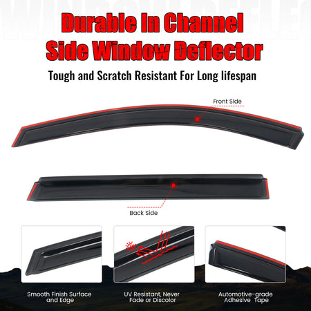 For 13-20 Nissan Pathfinder 4PC Side Window Visor Acrylic Deflectors- In-Channel