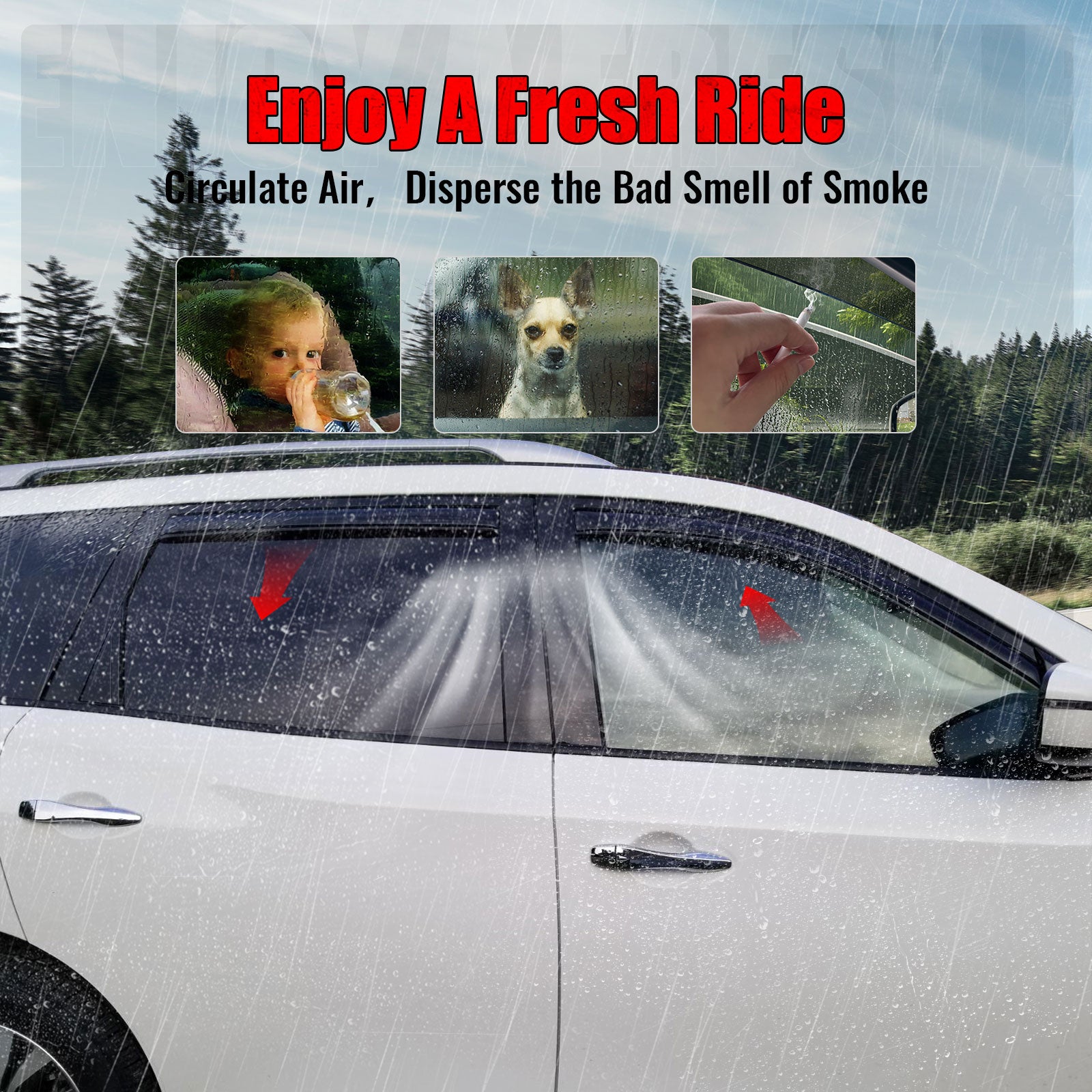 For 13-20 Nissan Pathfinder 4PC Side Window Visor Acrylic Deflectors- In-Channel