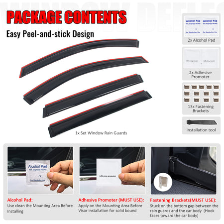 For 13-20 Nissan Pathfinder 4PC Side Window Visor Acrylic Deflectors- In-Channel