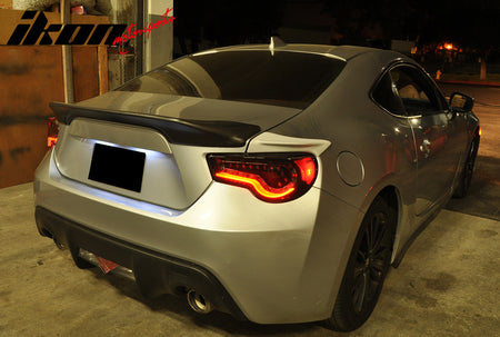 IKON MOTORSPORTS, Trunk Spoiler Compatible with 2013-2016 Scion FR-S 2013-2020 Subaru BRZ 2017-2020 Toyota 86, TRD Style Unpainted Black ABS Plastic Rear Trunk Lid Spoiler Wing Lip
