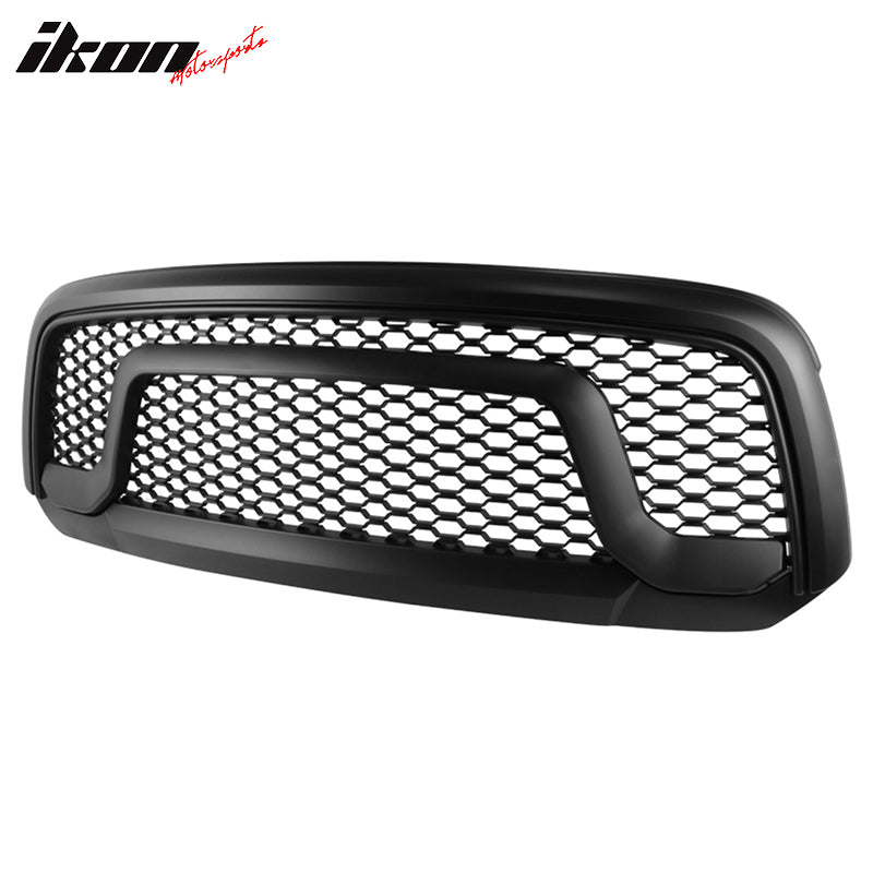 Grille Compatible With 2013-2018 Ram 1500, 2019-2024 Ram 1500 Classic R Style ABS Plastic Black Front Bumper Grill Hood Mesh by IKON MOTORSPORTS