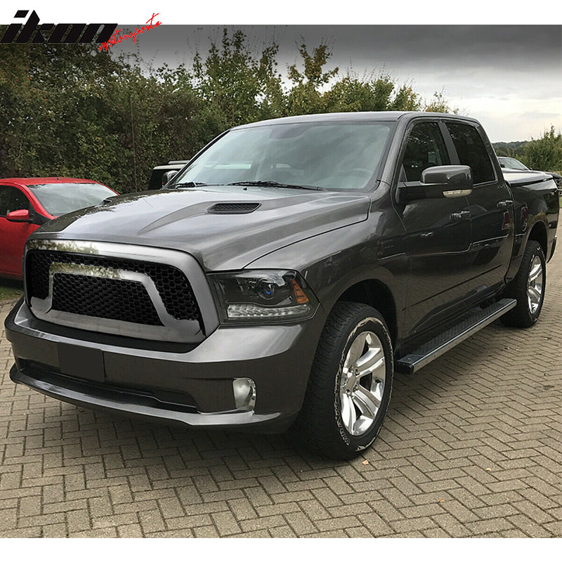 Grille Compatible With 2013-2018 Dodge Ram 1500, 2019-2024 Ram 1500 Classic Rebel Style ABS Plastic Chrome Front Bumper Grill Hood Mesh by IKON MOTORSPORTS, 2014 2015 2016 2017