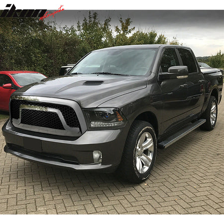 Grille Compatible With 2013-2018 Dodge Ram 1500, 2019-2024 Ram 1500 Classic Rebel Style ABS Plastic Chrome Front Bumper Grill Hood Mesh by IKON MOTORSPORTS, 2014 2015 2016 2017