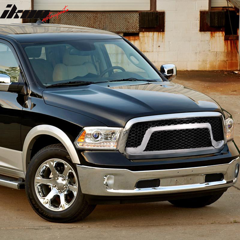 Fits 13-24 Dodge Ram 1500 & Classic Rebel Style Front Upper Grille Chrome ABS