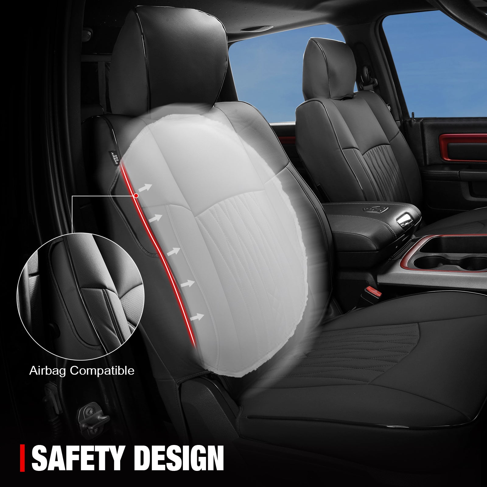 Fits 13-25 Dodge Ram 1500 13-26 2500 3500 Front Row Seat Covers Protector Black