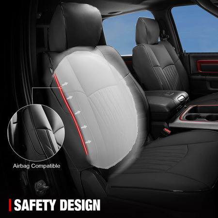 Fits 13-25 Dodge Ram 1500 13-26 2500 3500 Front Row Seat Covers Protector Black