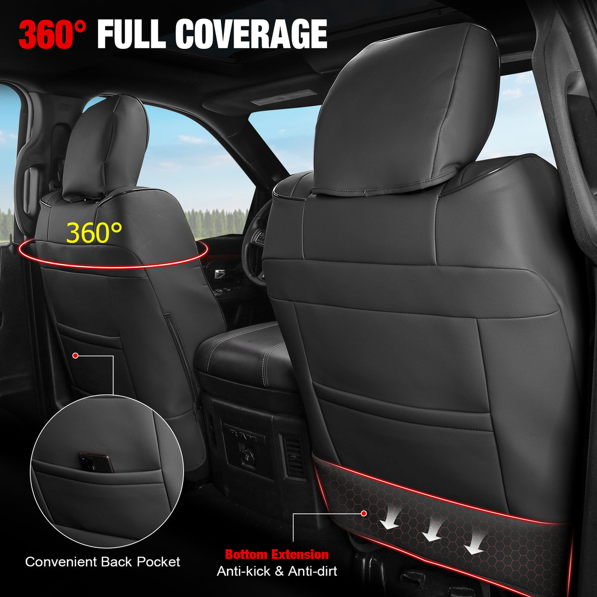 Fits 13-25 Dodge Ram 1500 13-26 2500 3500 Front Rear Seat Covers Full Set Black