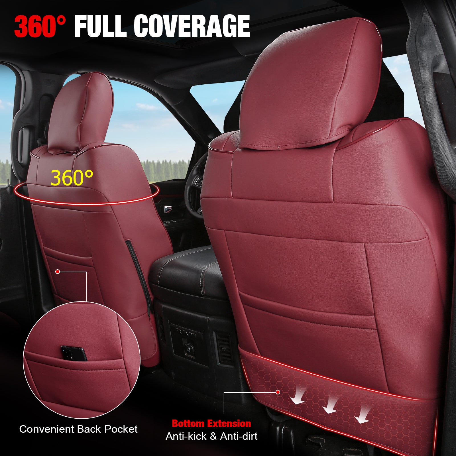 Fits 13-25 Dodge Ram 1500 13-26 2500 3500 Seat Covers Protector Full Set Red