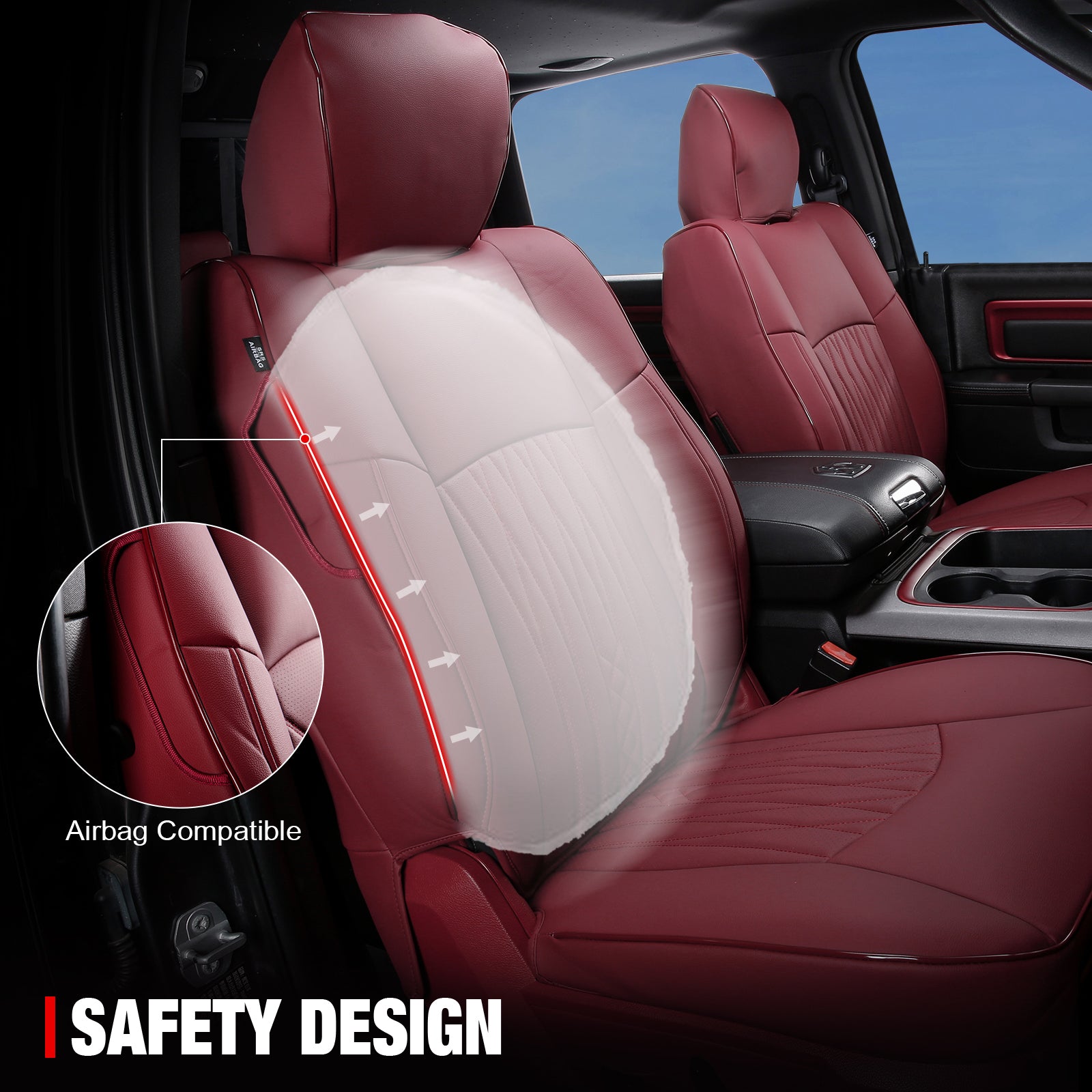 Fits 13-25 Dodge Ram 1500 13-26 2500 3500 Seat Covers Protector Full Set Red