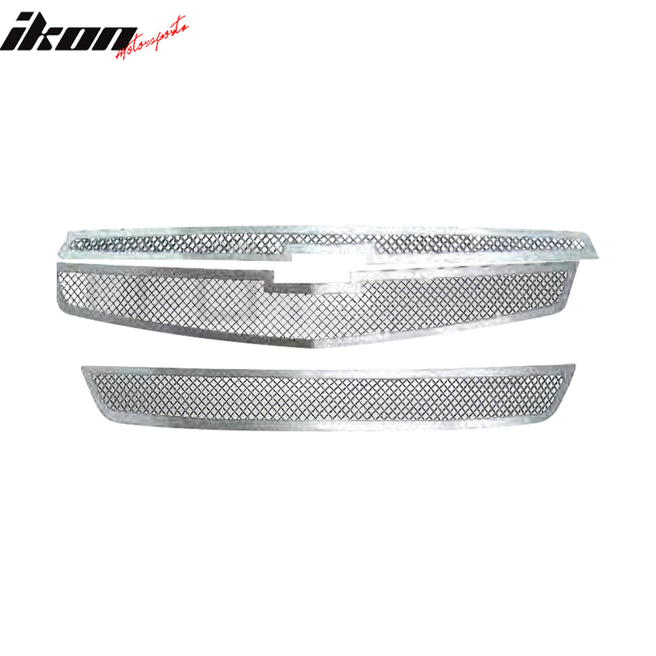 IKON MOTORSPORTS Front Bumper Grille Insert, Compatible with 2013 Chevrolet Malibu, Mesh Style Chrome Stainless Steel Replacement Front Bumper Grill Assembly 3PCS