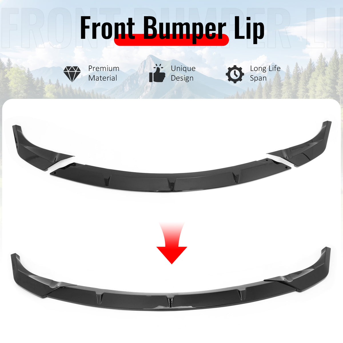 Fits 14-16 Grand Cherokee Base IKON PP Front Bumper Lip Chin Spoiler Gloss Black