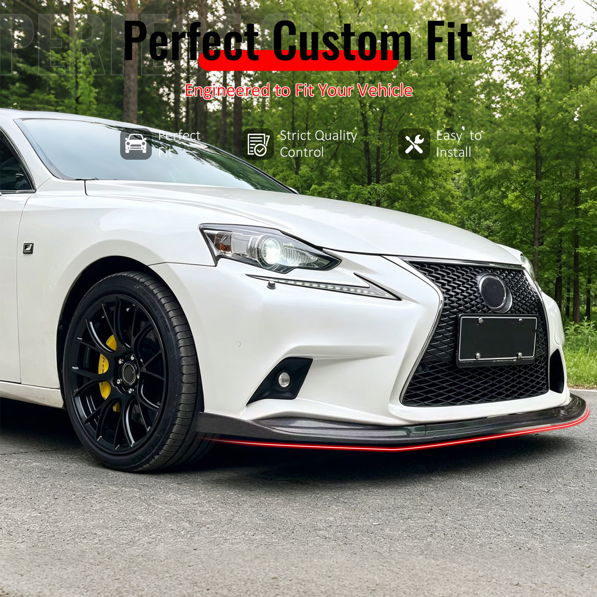 IKON MOTORSPORTS Front Bumper Lip, Compatible with 2014-2016 Lexus IS F Sport Sedan, IKON 3 Style Carbon Fiber Print PP Air Dam Chin Spoiler Protector Splitter 3PCS