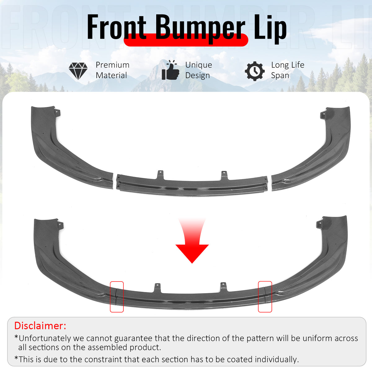 Fits 14-16 Lexus IS F Sport 4Dr IKON 3 Style Front Bumper Lip Carbon Fiber Print