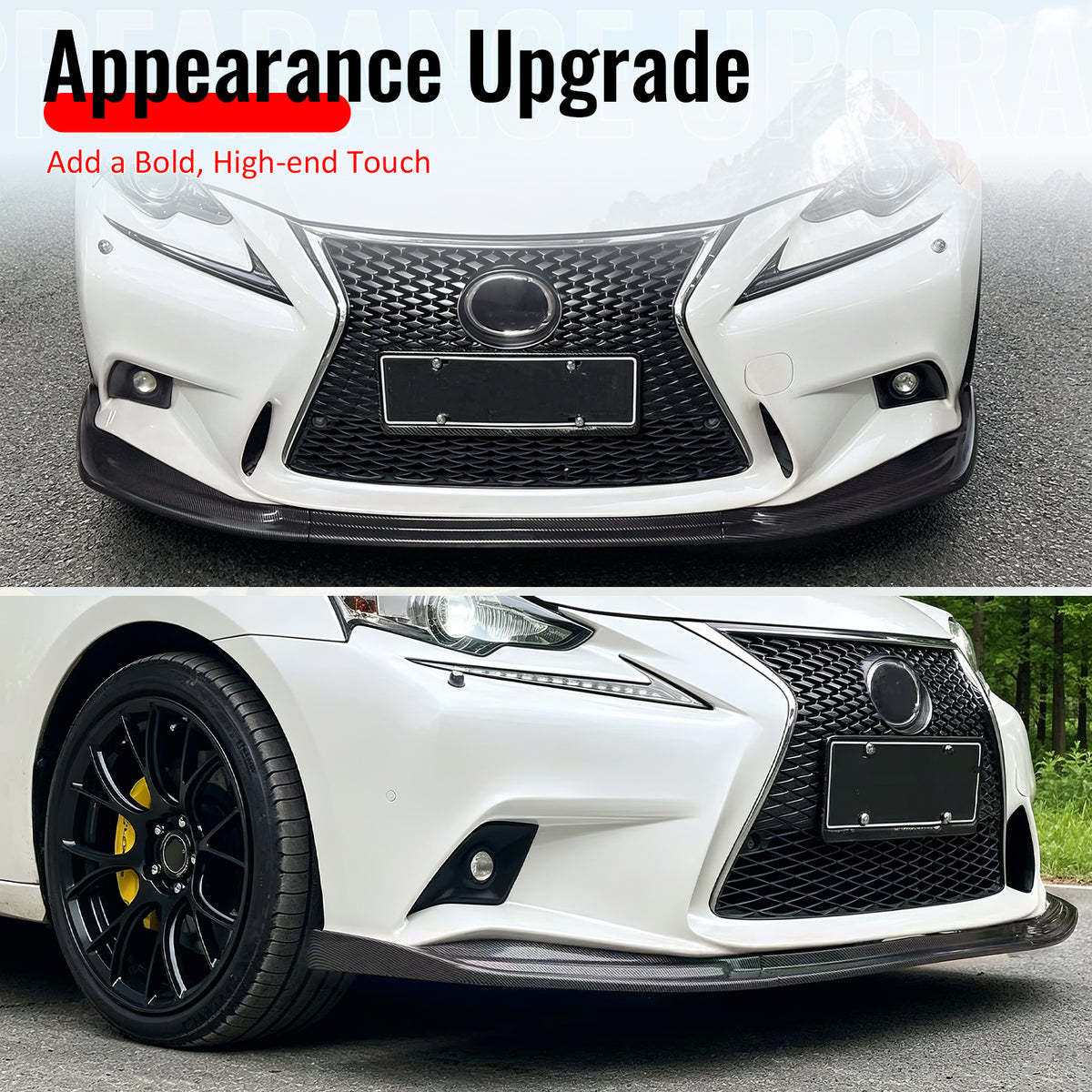 Fits 14-16 Lexus IS F Sport 4Dr IKON 3 Style Front Bumper Lip Carbon Fiber Print