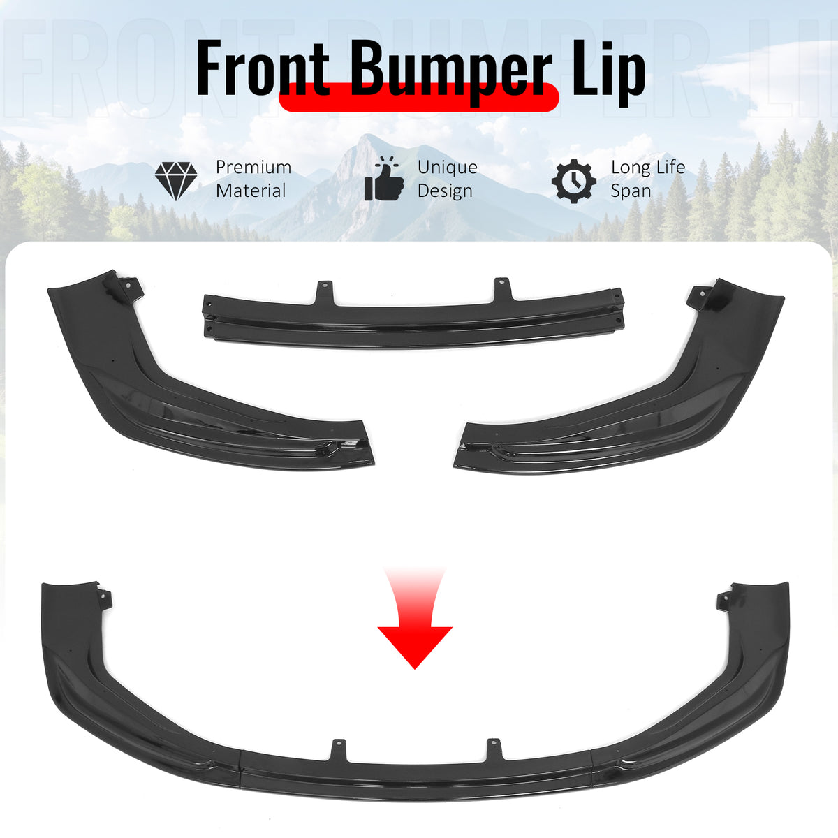 Fits 14-16 Lexus IS F Sport 4Dr IKON 3 Style 3PCS Front Bumper Lip Gloss Black