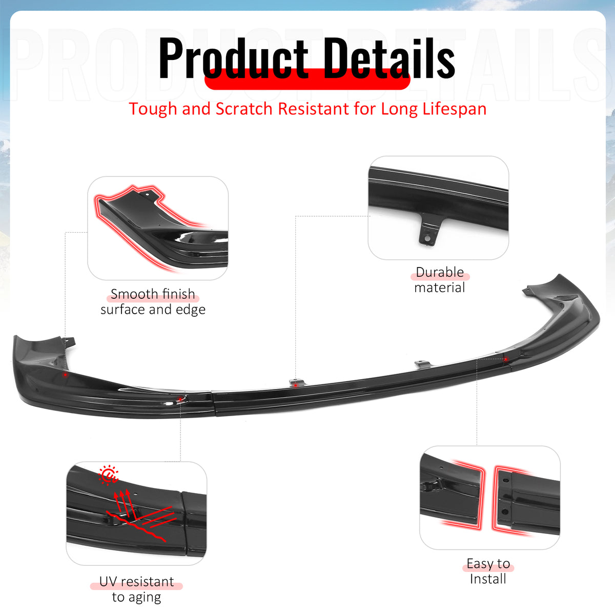 Fits 14-16 Lexus IS F Sport 4Dr IKON 3 Style 3PCS Front Bumper Lip Gloss Black
