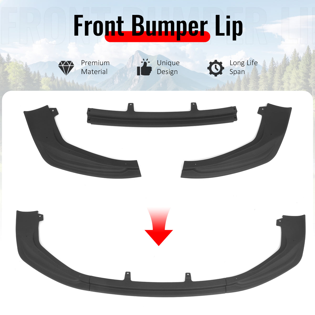 Fits 14-16 Lexus IS F Sport 4Dr IKON 3 Style 3PCS Front Bumper Lip Matte Black
