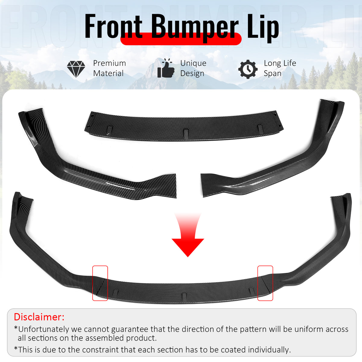 Fits 14-16 Lexus IS F Sport Sedan IKON 2 Front Bumper Lip Carbon Fiber Print 3PC