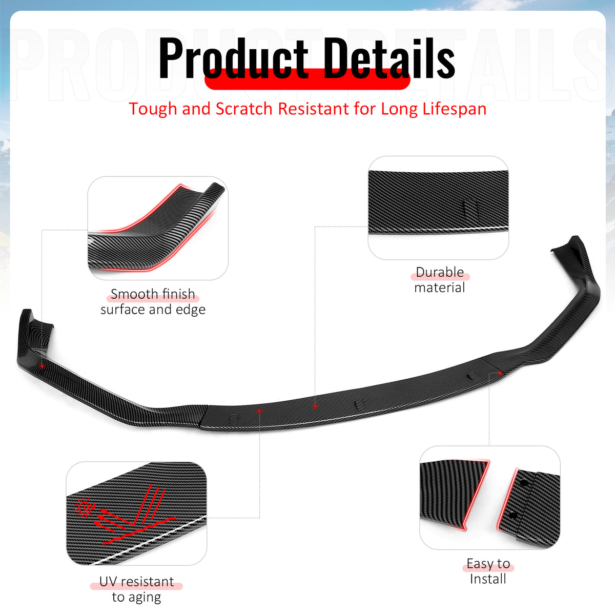 Fits 14-16 Lexus IS F Sport Sedan IKON 2 Front Bumper Lip Carbon Fiber Print 3PC