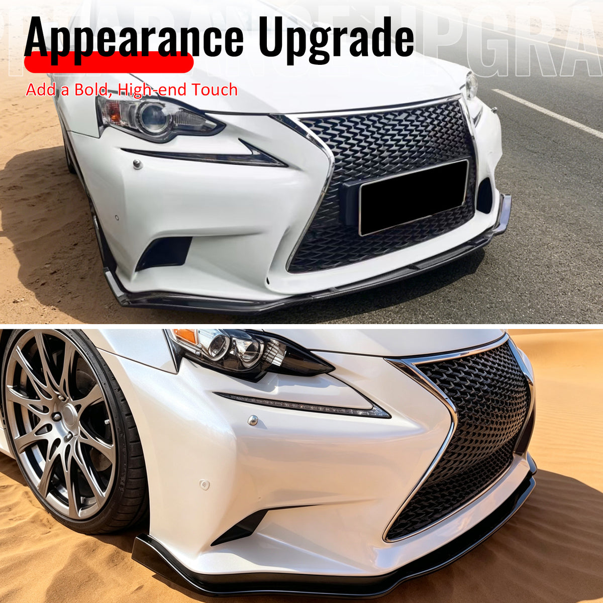 Fits 14-16 Lexus IS F Sport Sedan IKON 2 Style Front Bumper Lip Matte Black 3PCS