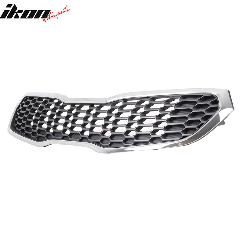 IKON MOTORSPORTS Front Upper Grille, Compatible with 2014-2016 Kia Forte Sedan & Forte5 EX/LX, OE Style Dark Silver ABS Replacement Front Bumper Hood Grill