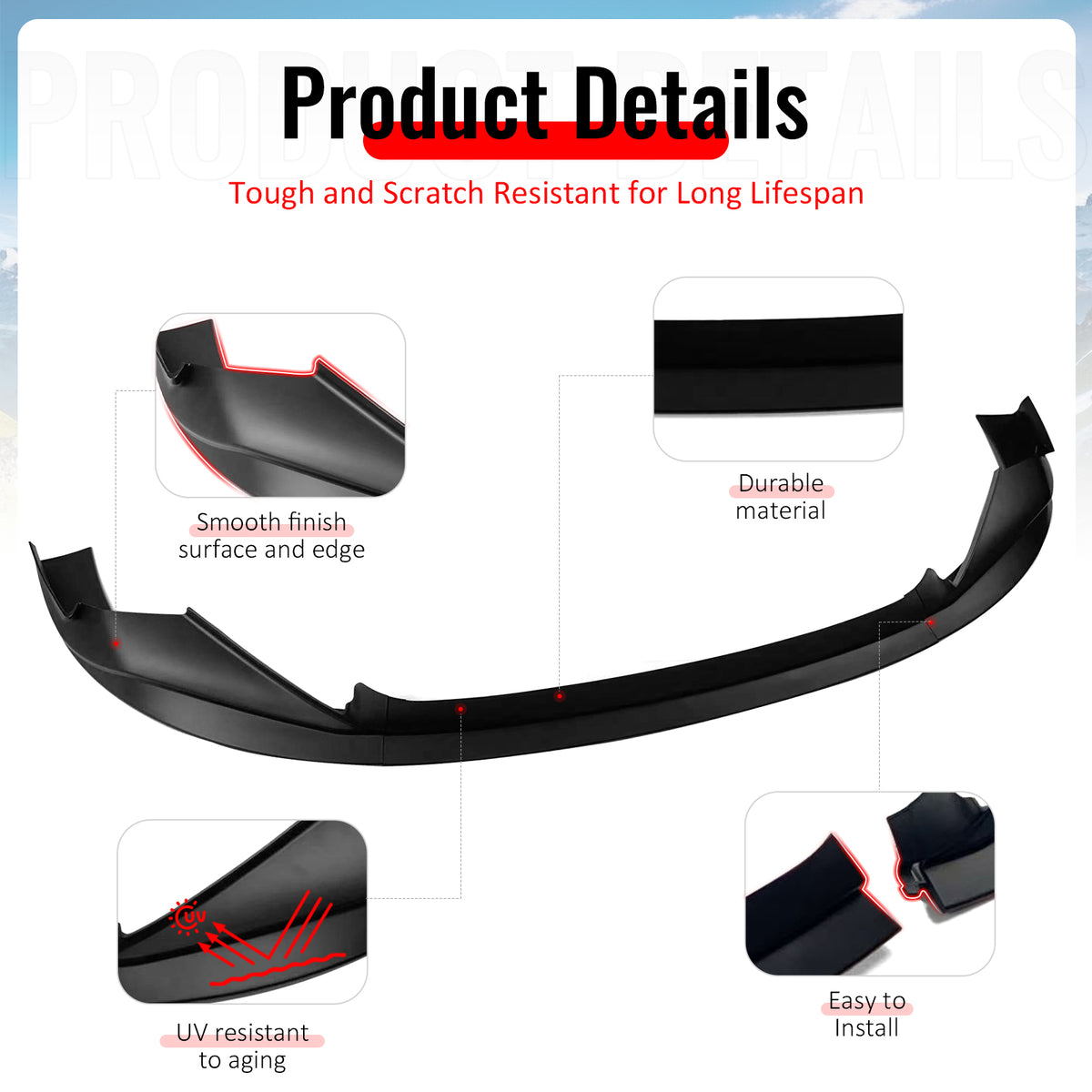Fits 14-16 Lexus IS F Sport R Style PP Front Bumper Lip Chin Spoiler Matte Black