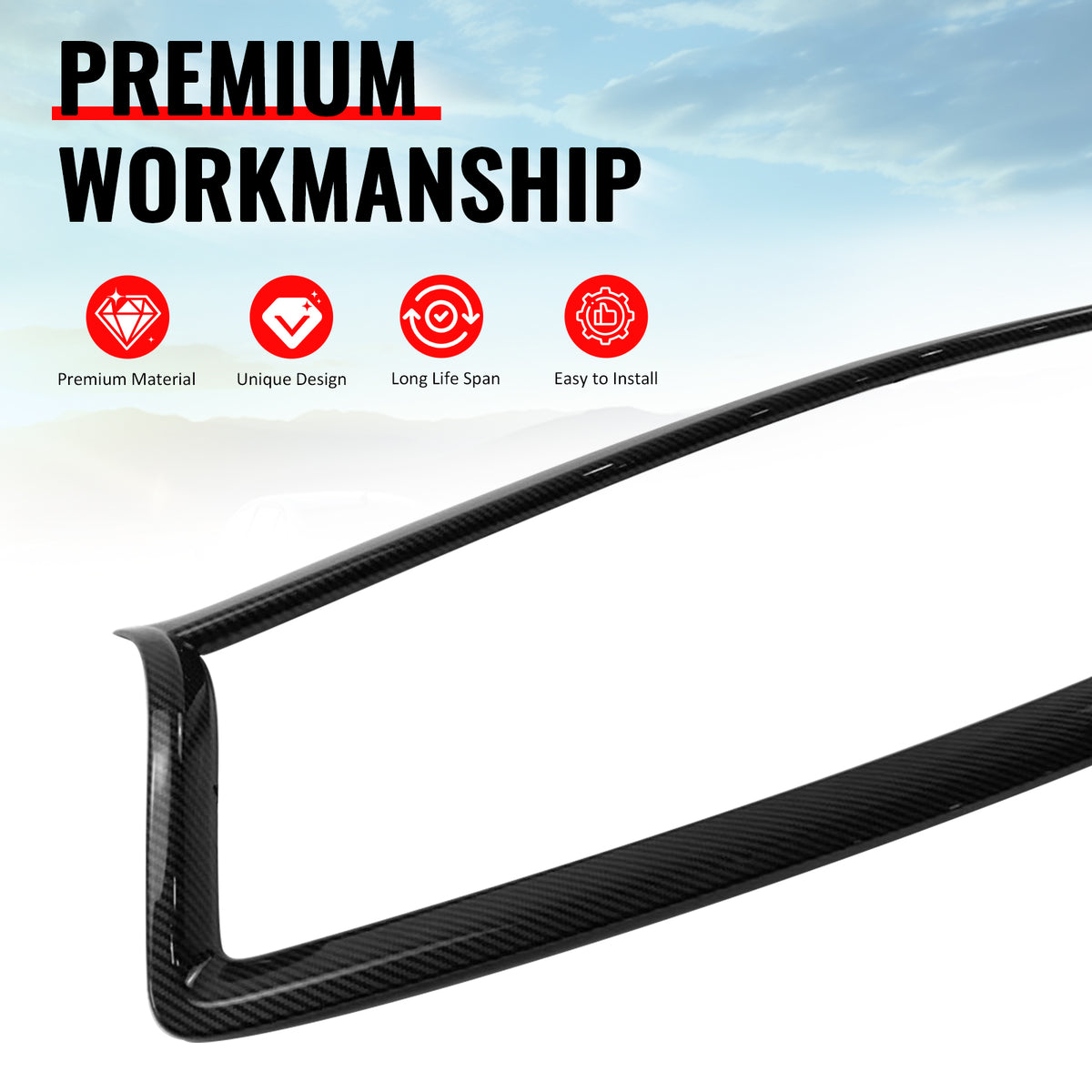Fits 14-17 Infiniti Q50 Carbon Fiber Print OE Style Front Grille Frame Trim ABS