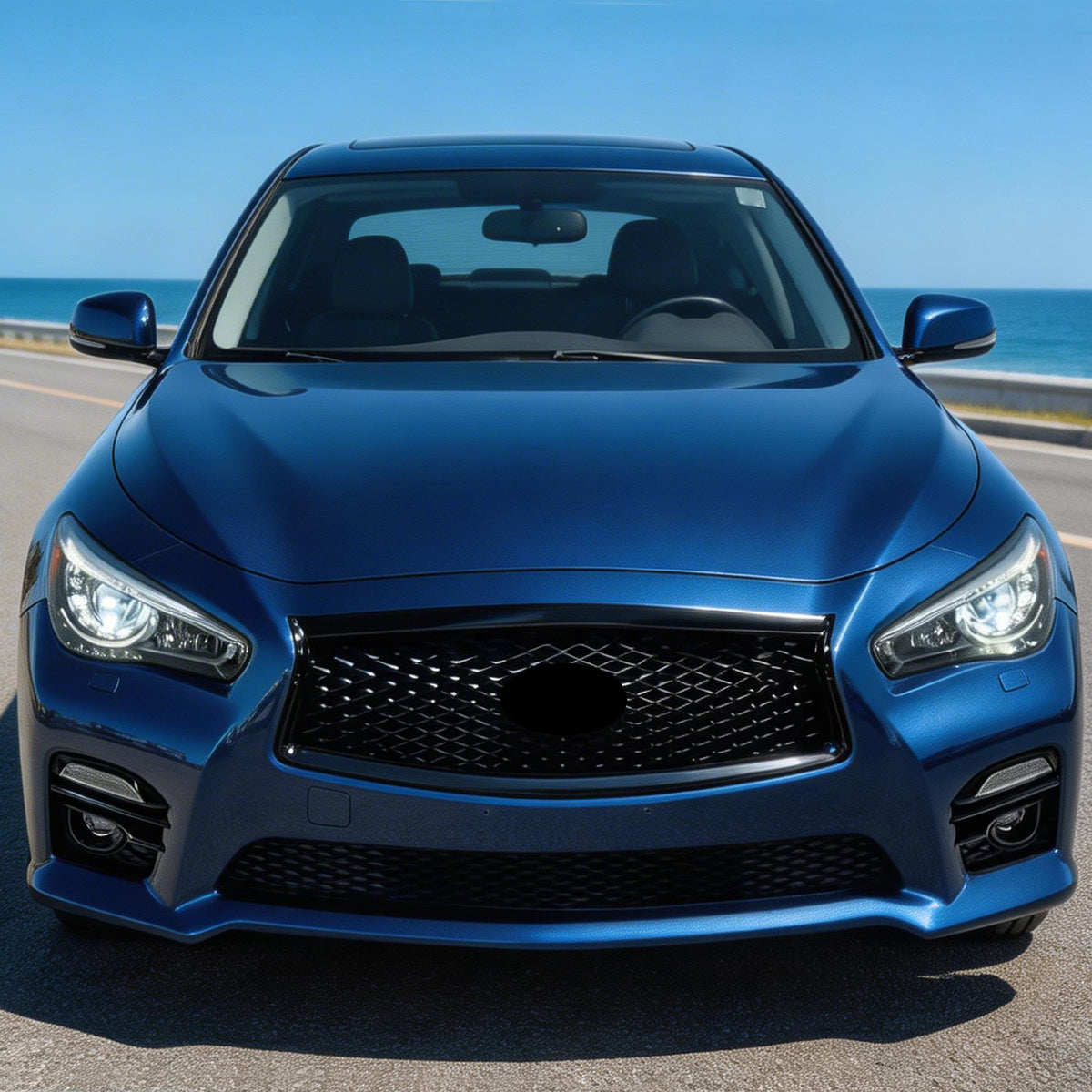 Fits 14-17 Infiniti Q50 Carbon Fiber Print OE Style Front Grille Frame Trim ABS